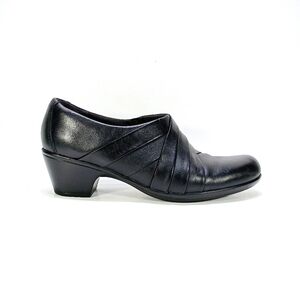 Clarks Ingalls Tempo Womens 8.5M Black Leather Slip On Block Heel Shoes